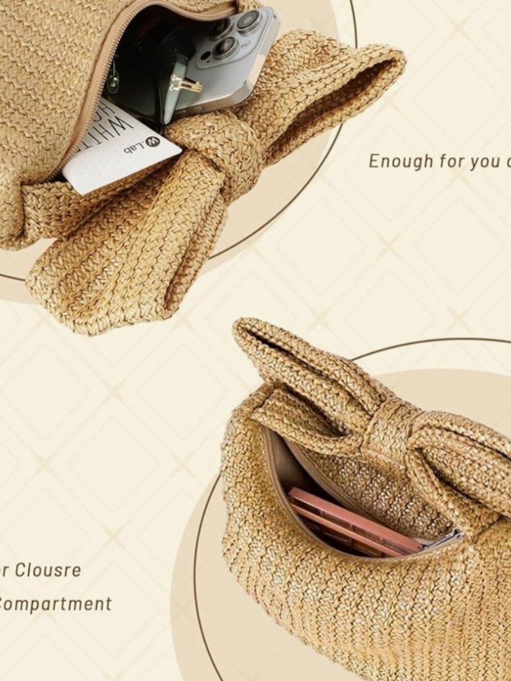 Woven Bow Clutch Khaki EUC - Picture 3 of 5